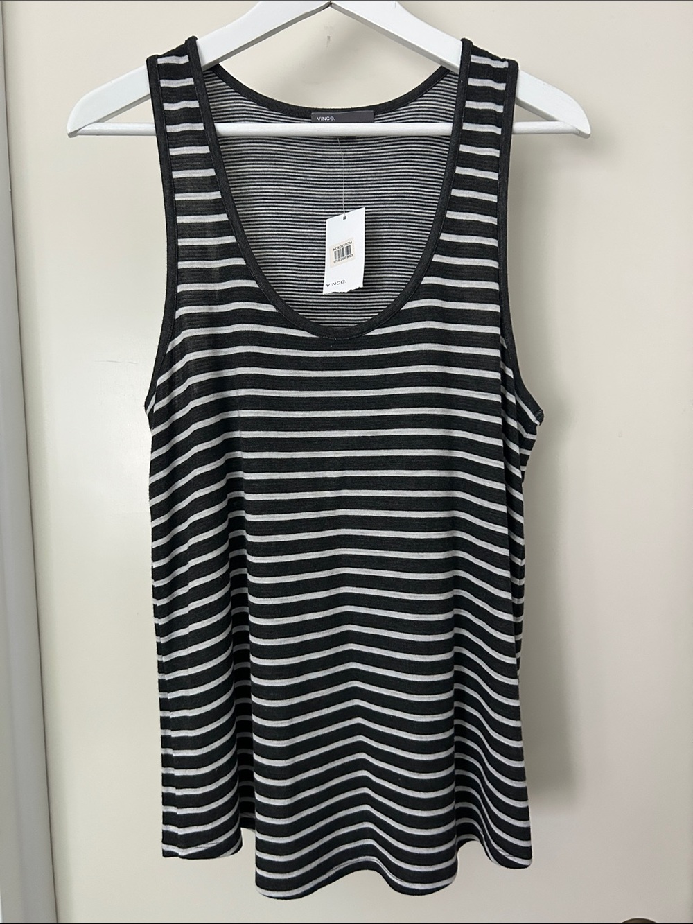 NWT VINCE TANK TOP CHARCOAL STRIPE SZ L